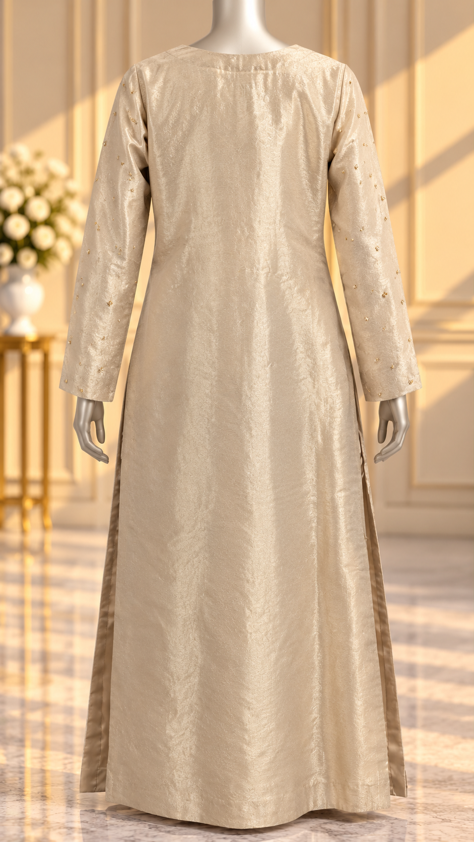 Champagne ivory formal dress back view