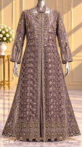 Mauve lavender luxury formal front open embroidered coat dress by SANA NOOR