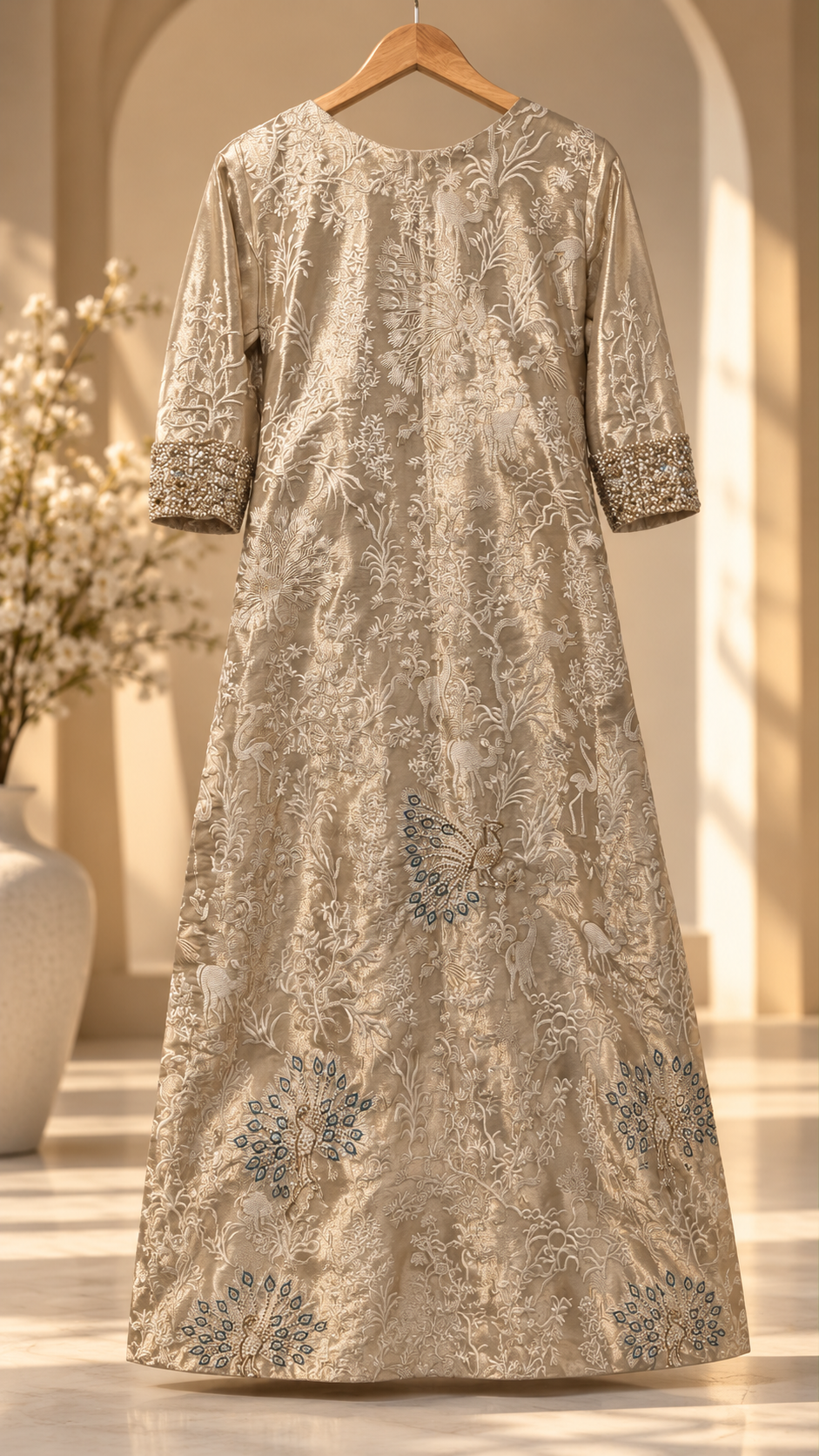 Champagne Gold Embroidered Luxury Formal Dress | Sana Noor