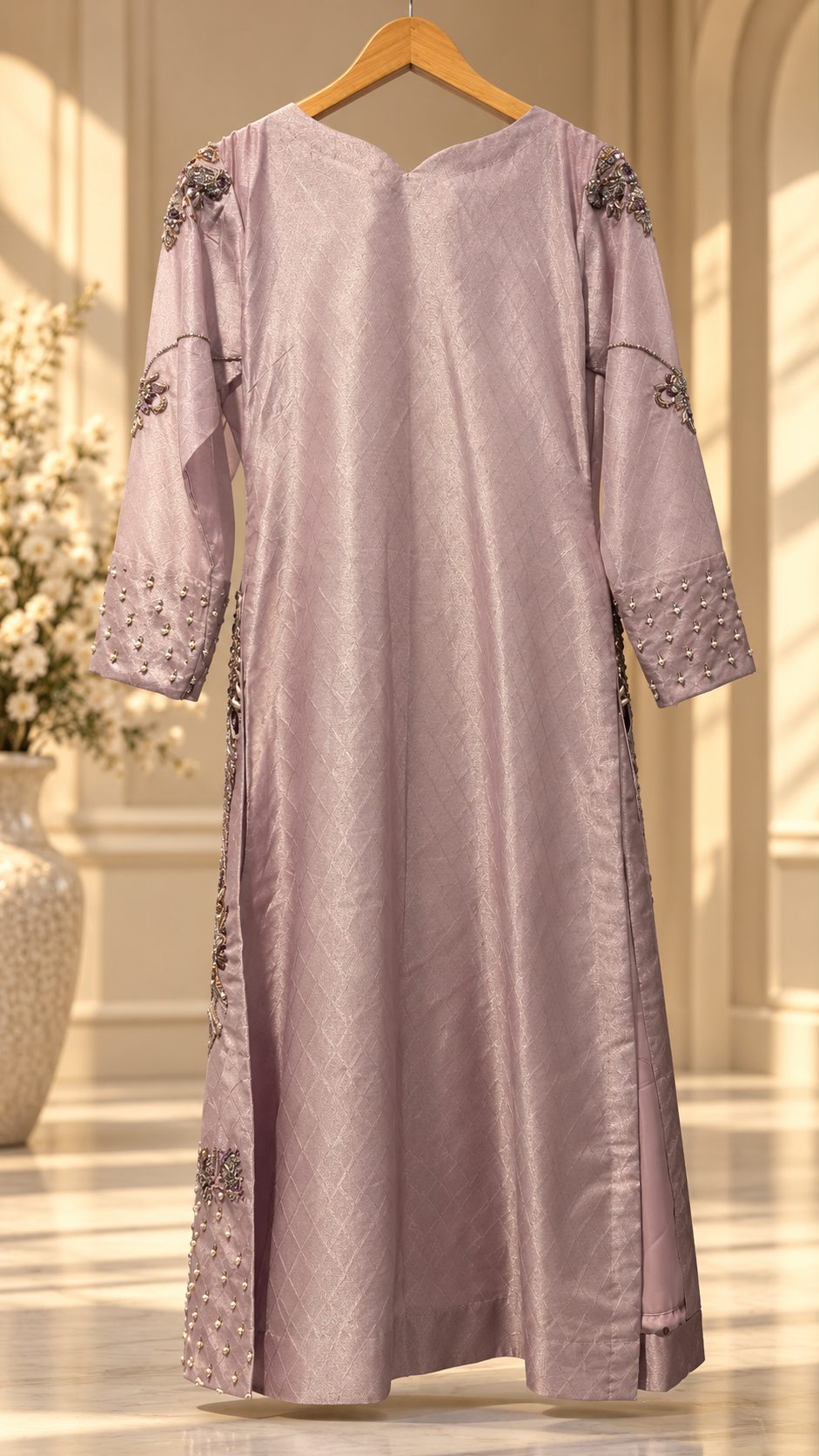 Lavender formal dress rear view