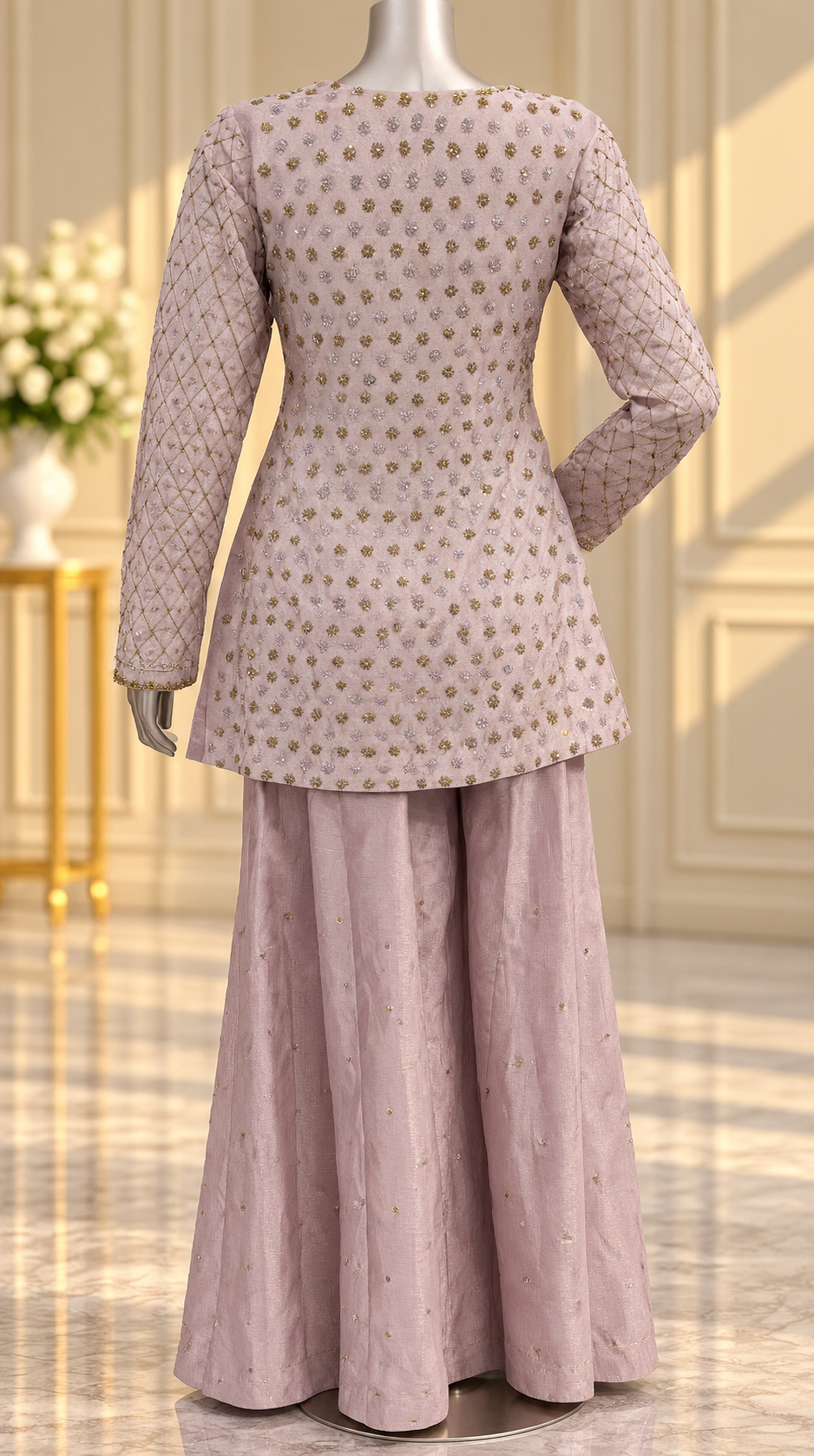 SANA NOOR lilac embroidered formal outfit back design