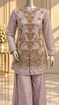 SANA NOOR lilac gold embroidered formal shirt and flared trousers