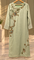 SANA NOOR mint sage green long embroidered formal shirt front full view