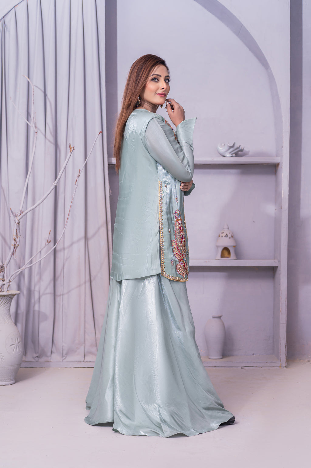 Celeste Mint Embroidered Palazzo Suit Set