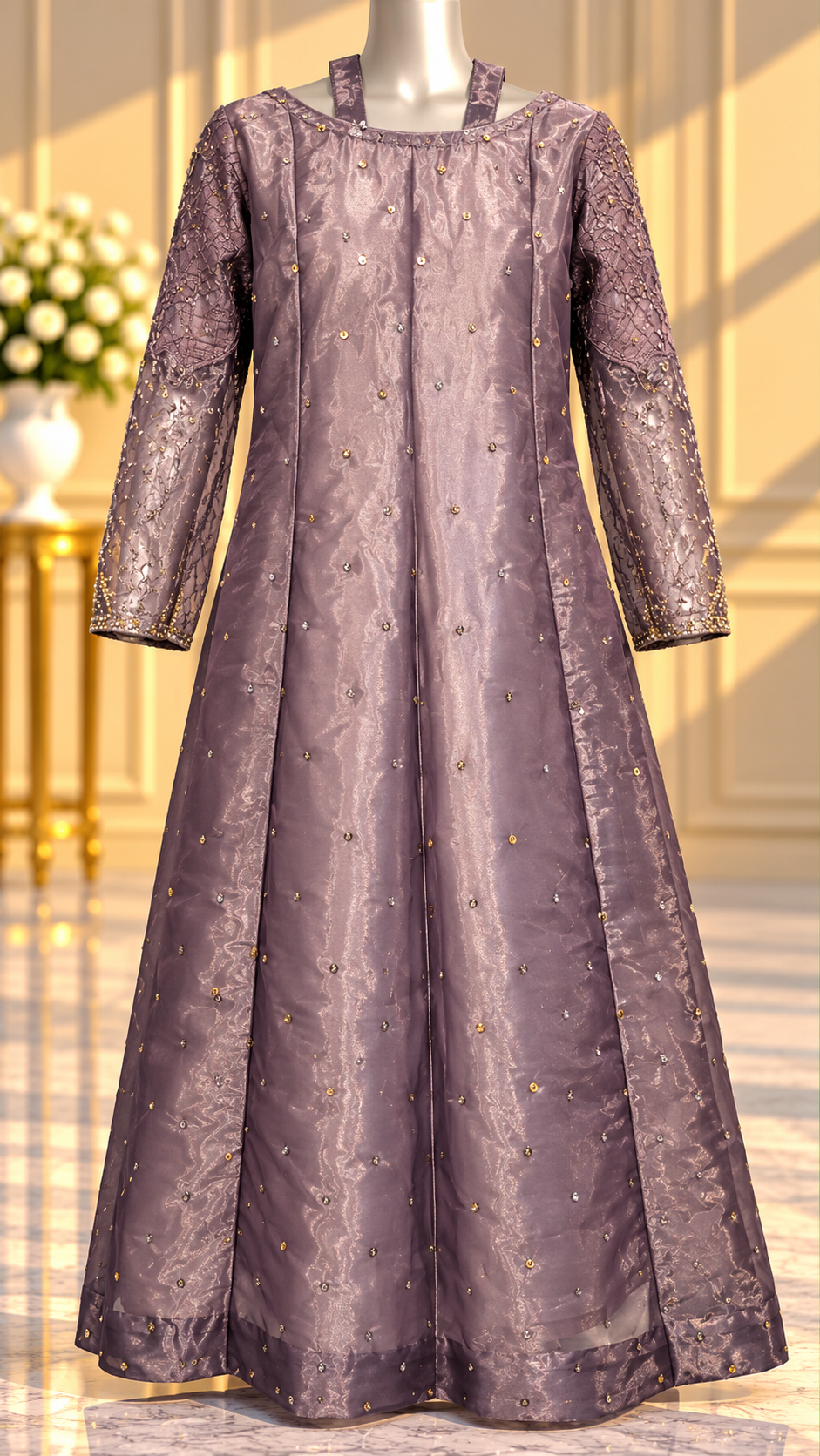 Mauve lilac long formal inner dress front view