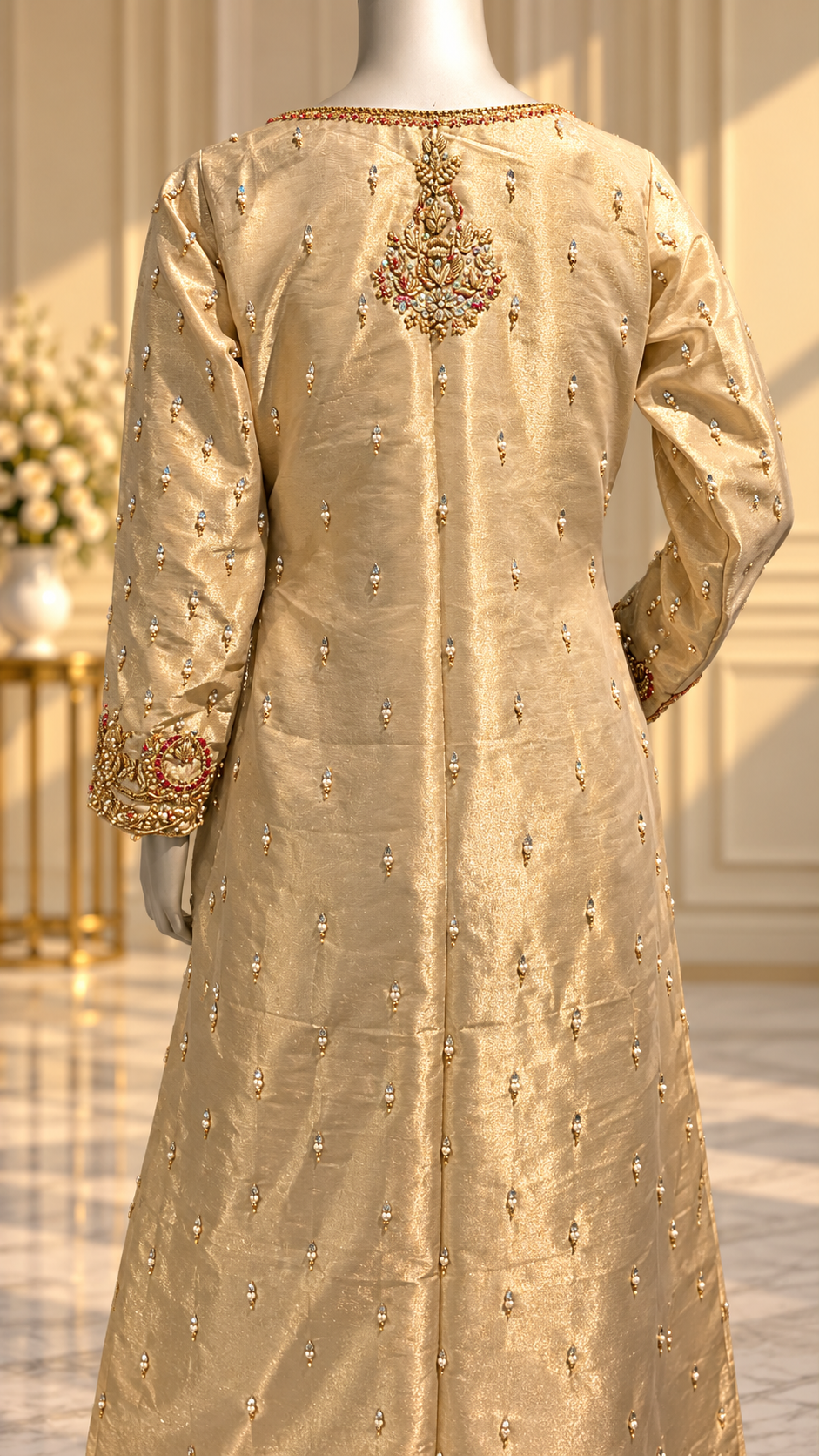 Champagne gold SANA NOOR luxury formal back view